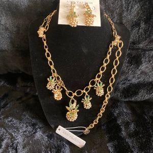 New Signed Ann Taylor Rhinestone Pineapple Earrings and Pendant Set.